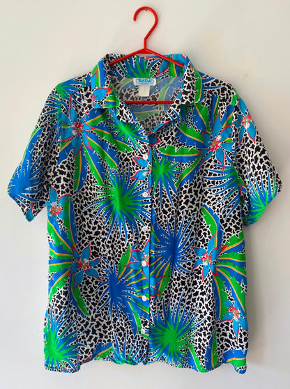 70s vintage tropical colorful short sleeved shirt – medium, large