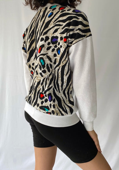80s vintage rainbow tiger stripe leopard animal print pullover sweater