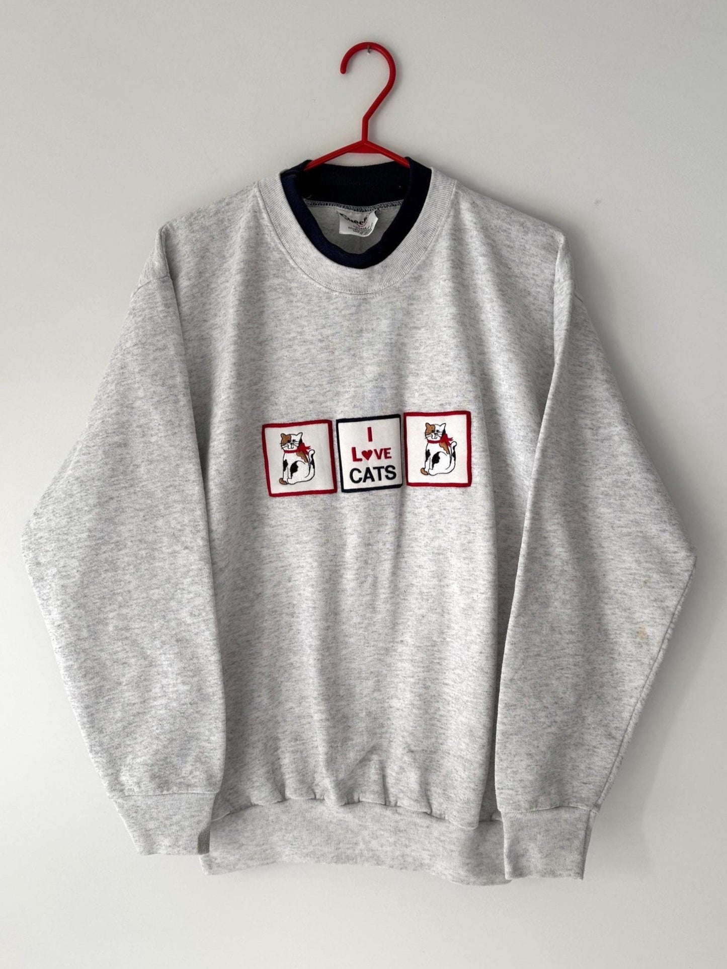90s vintage grey I LOVE CATS graphic pullover sweatshirt
