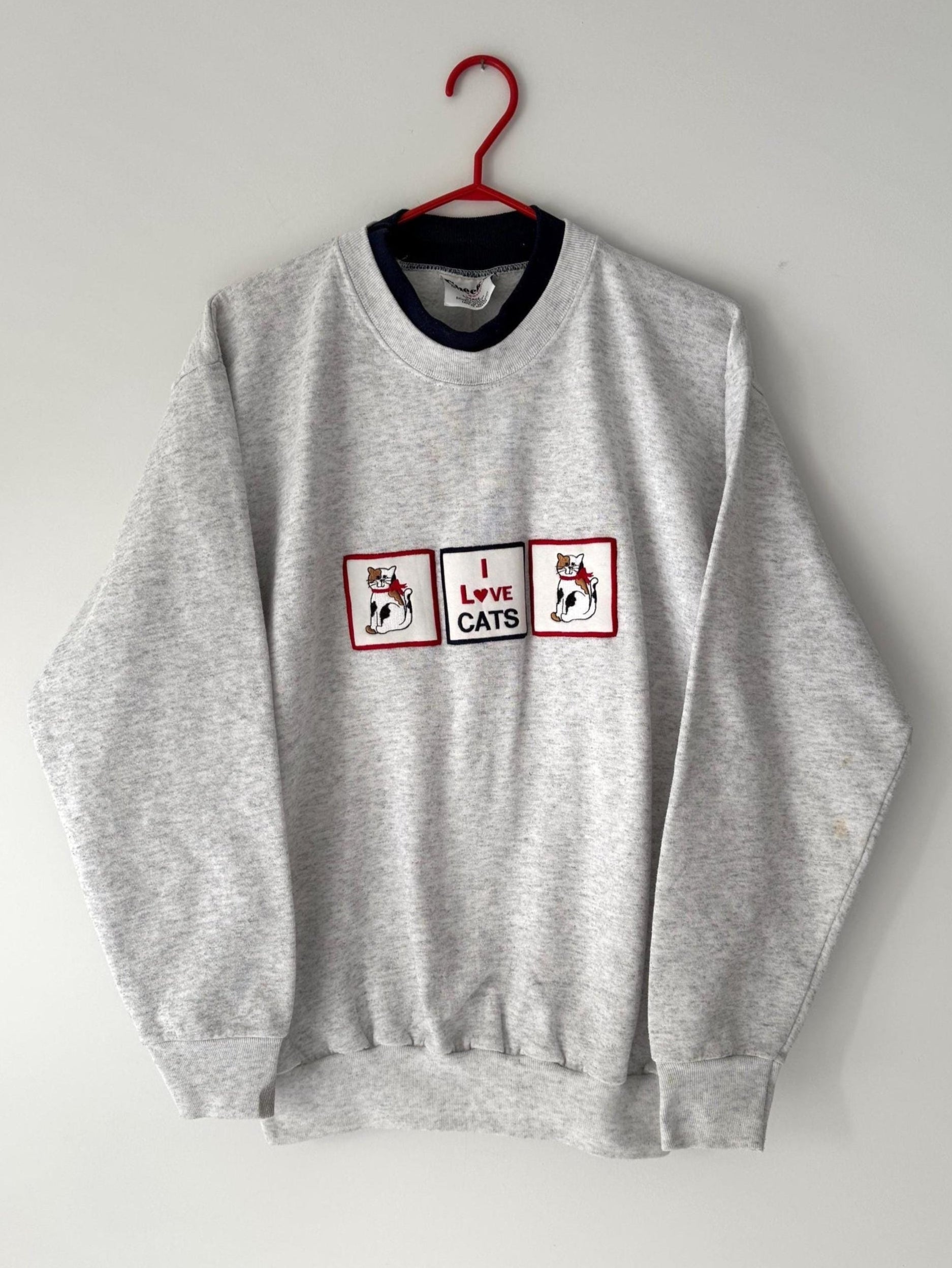 90s vintage grey I LOVE CATS graphic pullover sweatshirt