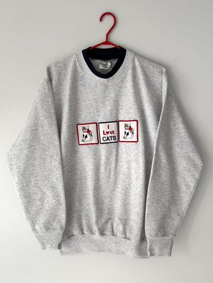 90s vintage grey I LOVE CATS graphic pullover sweatshirt