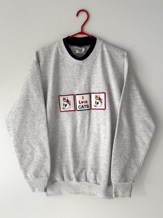 90s vintage grey I LOVE CATS graphic pullover sweatshirt