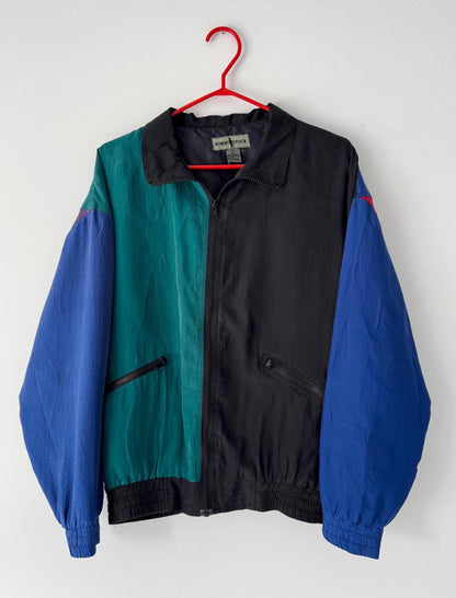 90s vintage multicolor colorblock abstract pure silk light bomber jacket