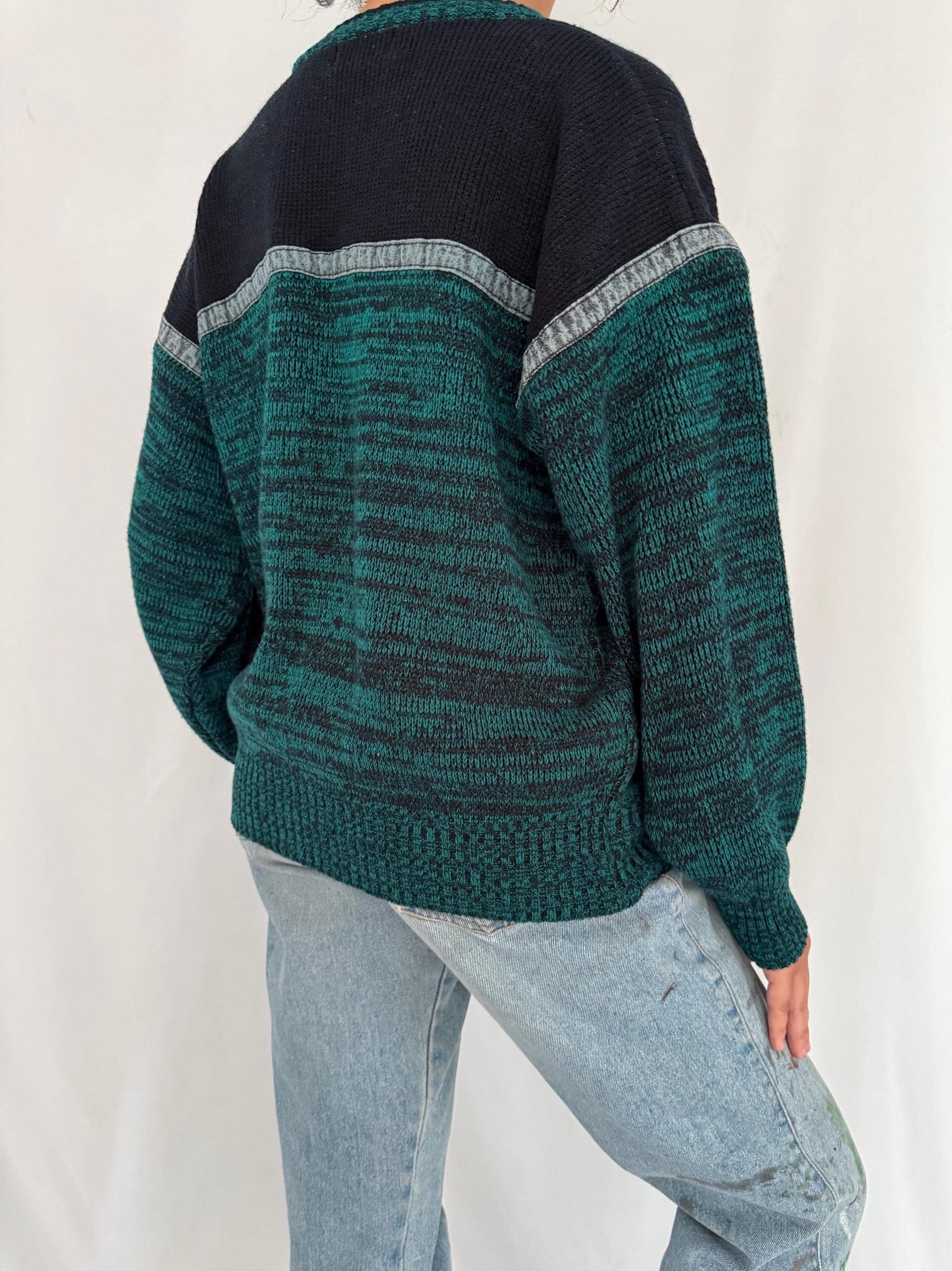90s vintage green striped eclectic grandpa knit sweater