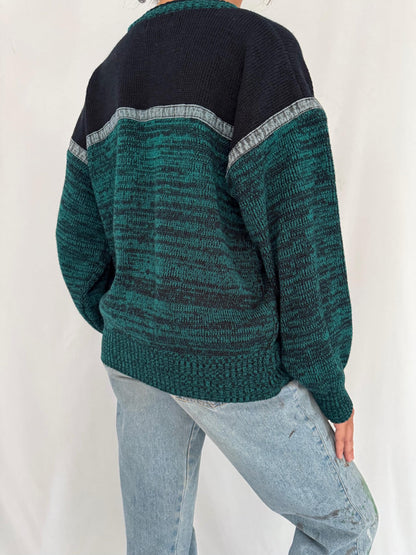90s vintage green striped eclectic grandpa knit sweater