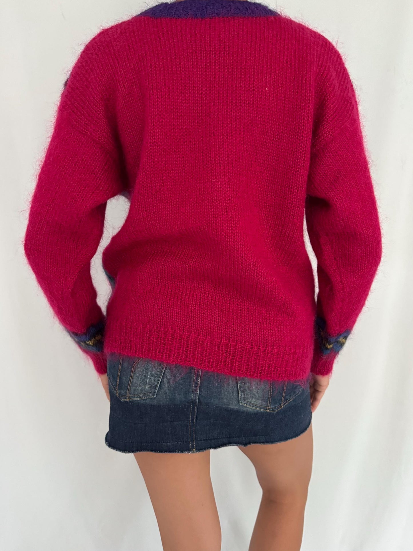 80s vintage multicolor abstract patterned mohair wool knit sweater