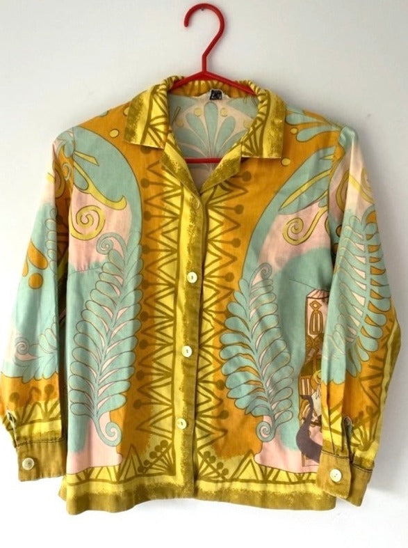 60s vintage multicolor abstract button up blouse