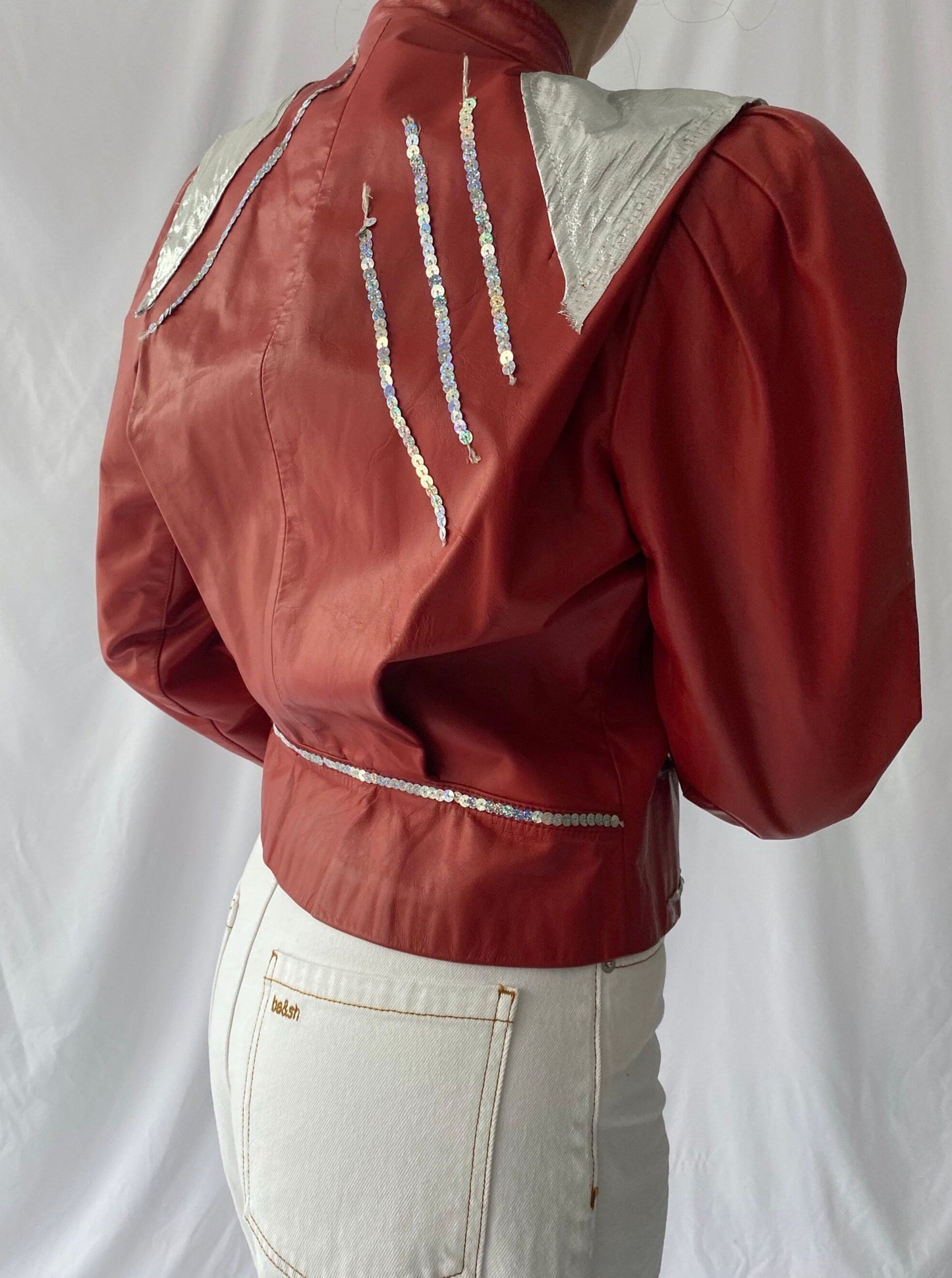 80s vintage red faux leather cropped jacket - extra small, small | michael jackson thriller disco party blazer