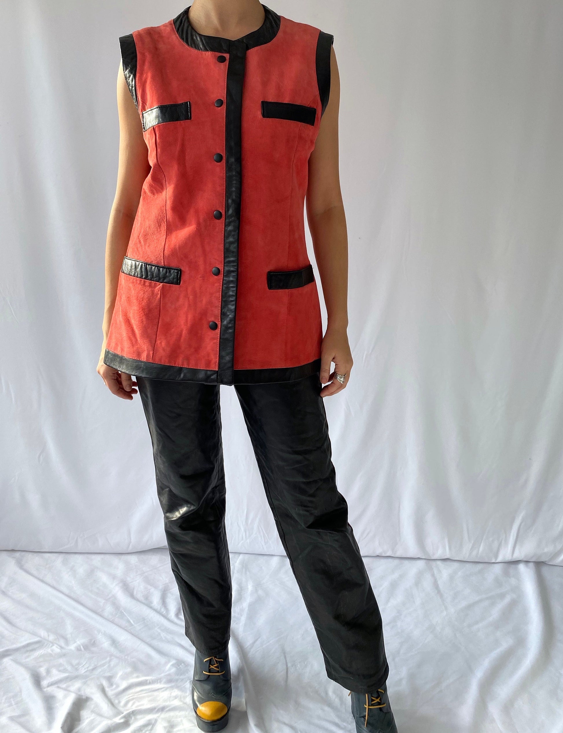 90s vintage danier coral hot pink suede leather button up vest