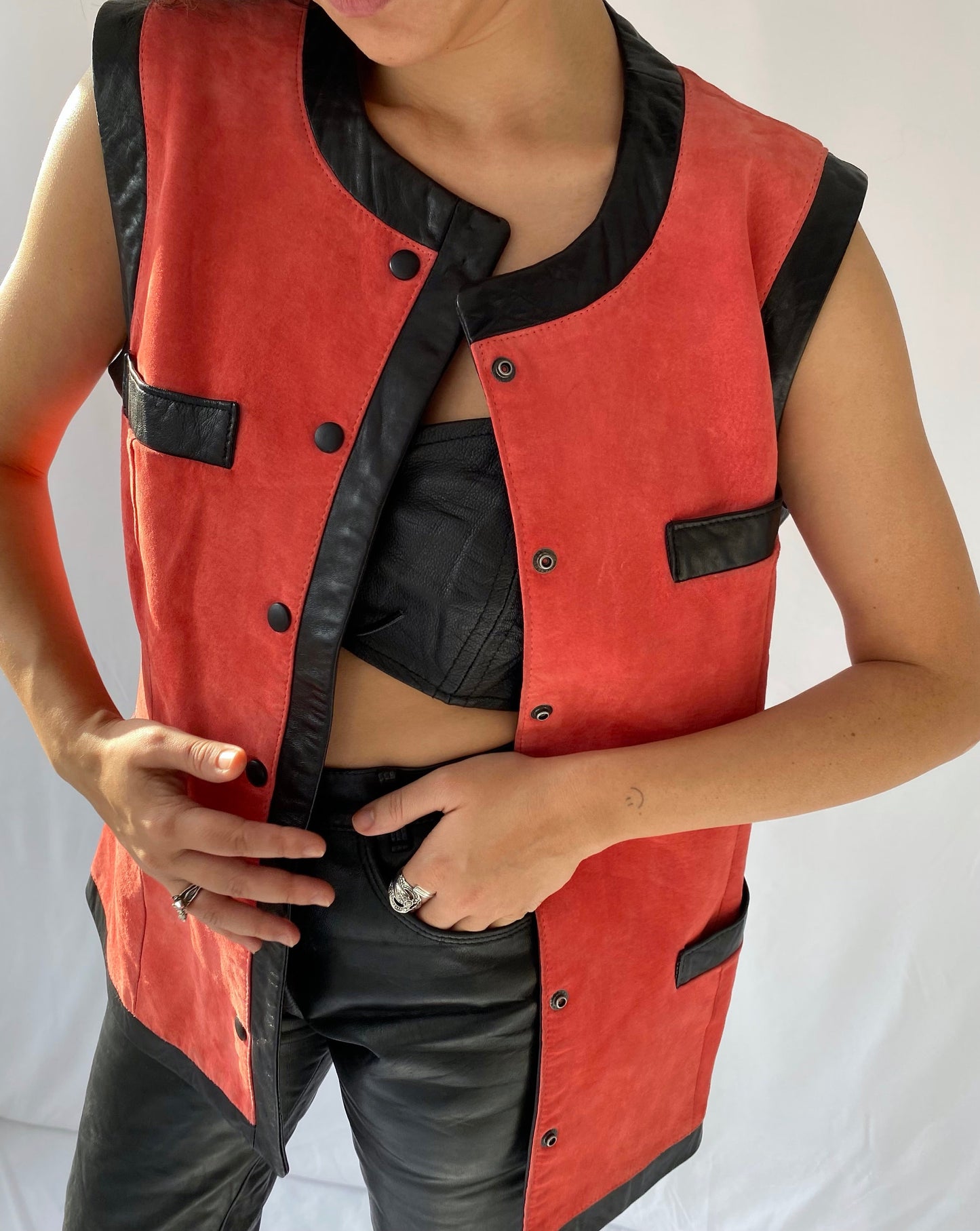 90s vintage danier coral hot pink suede leather button up vest