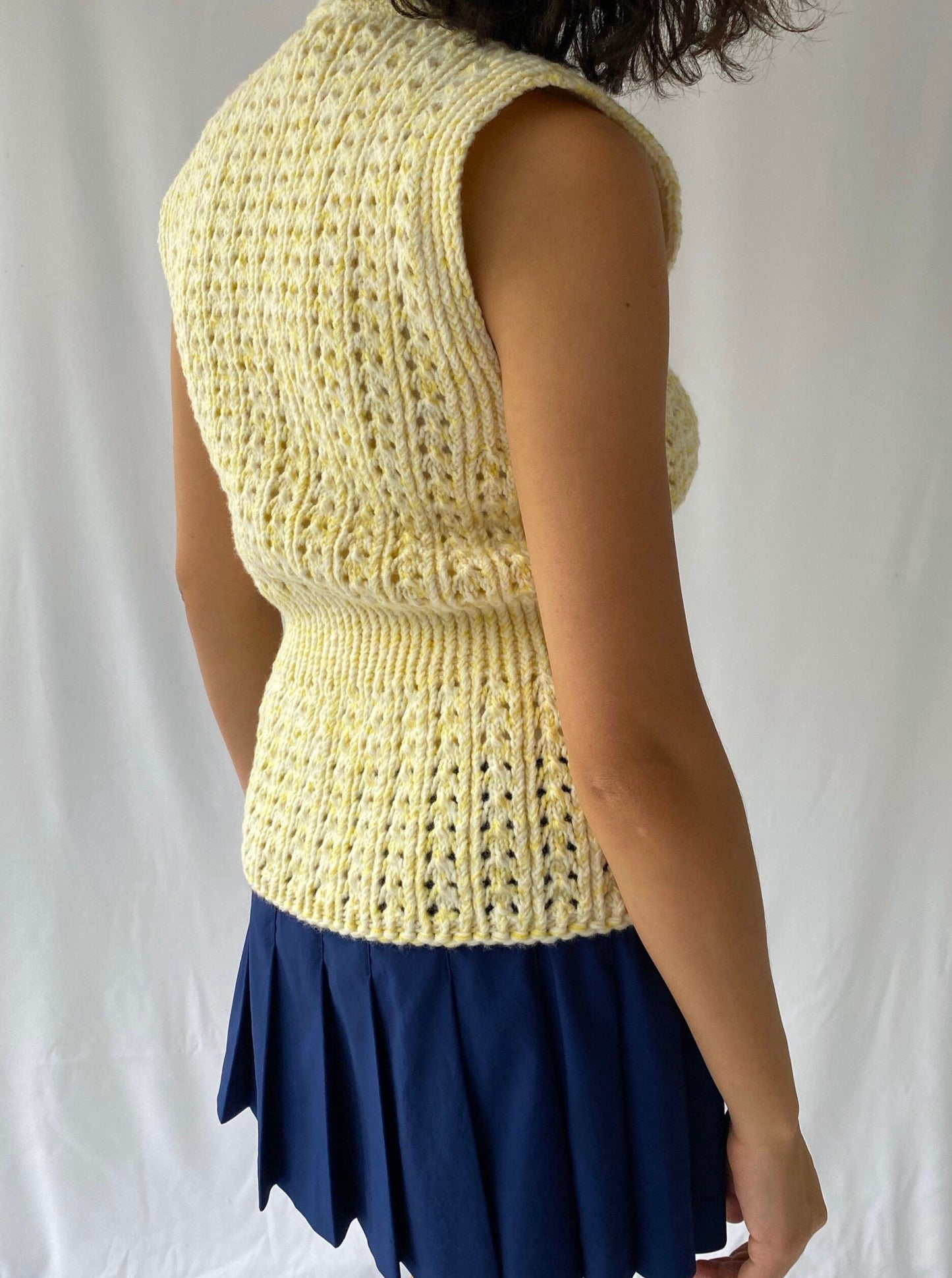 vintage handmade thick knit yellow button up sweater vest