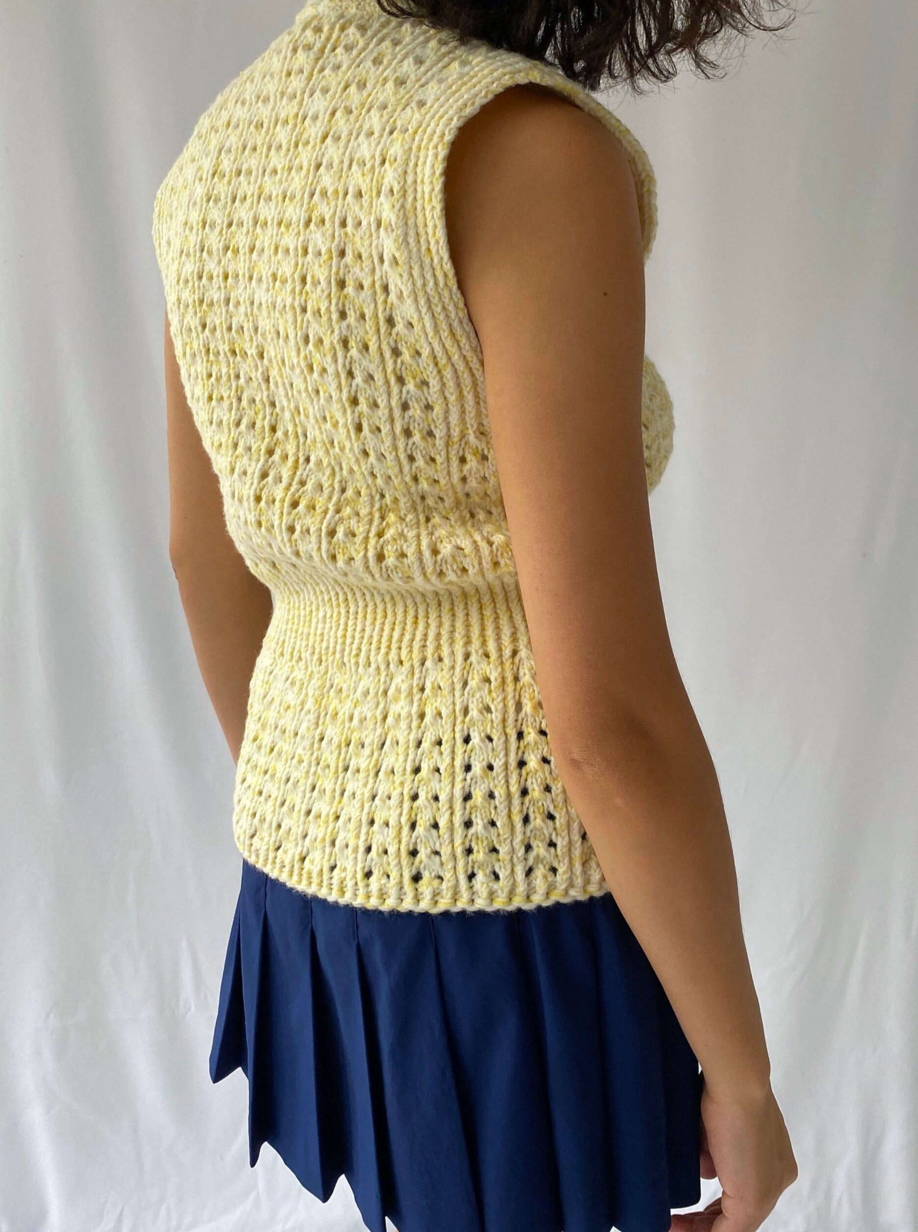vintage handmade thick knit yellow button up sweater vest