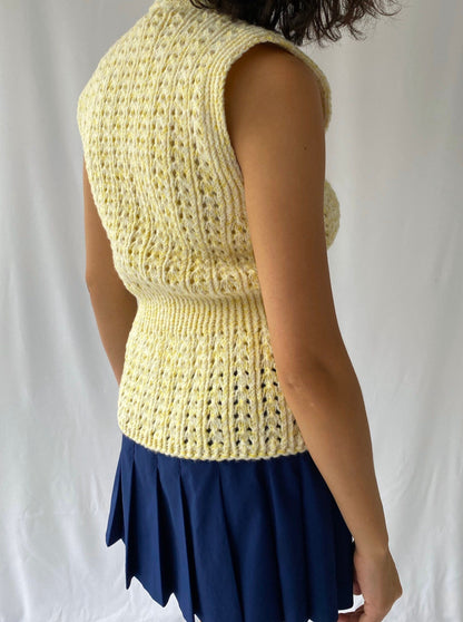 vintage handmade thick knit yellow button up sweater vest