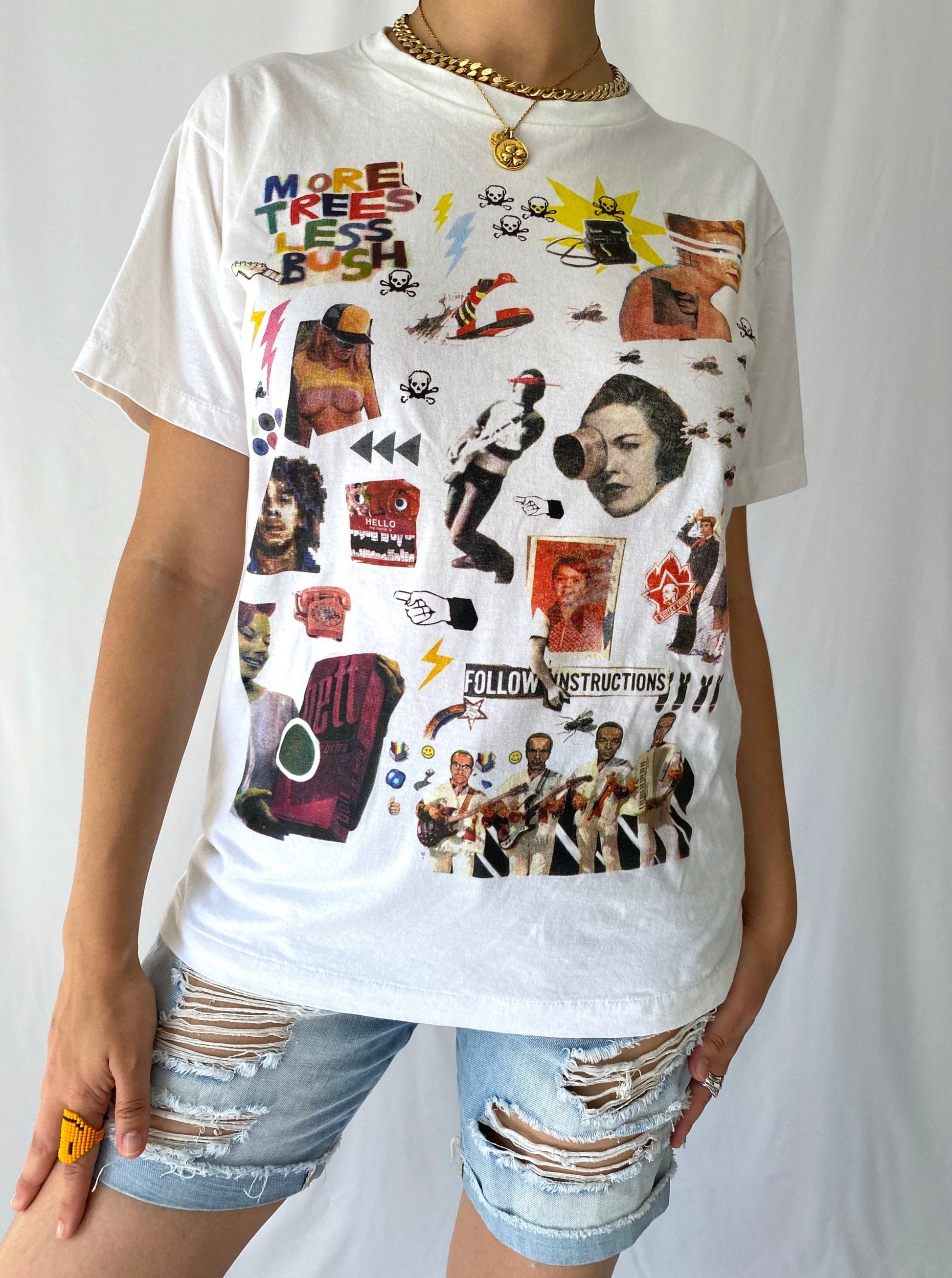 y2k vintage graphic collage hippy peace love short sleeve tee shirt