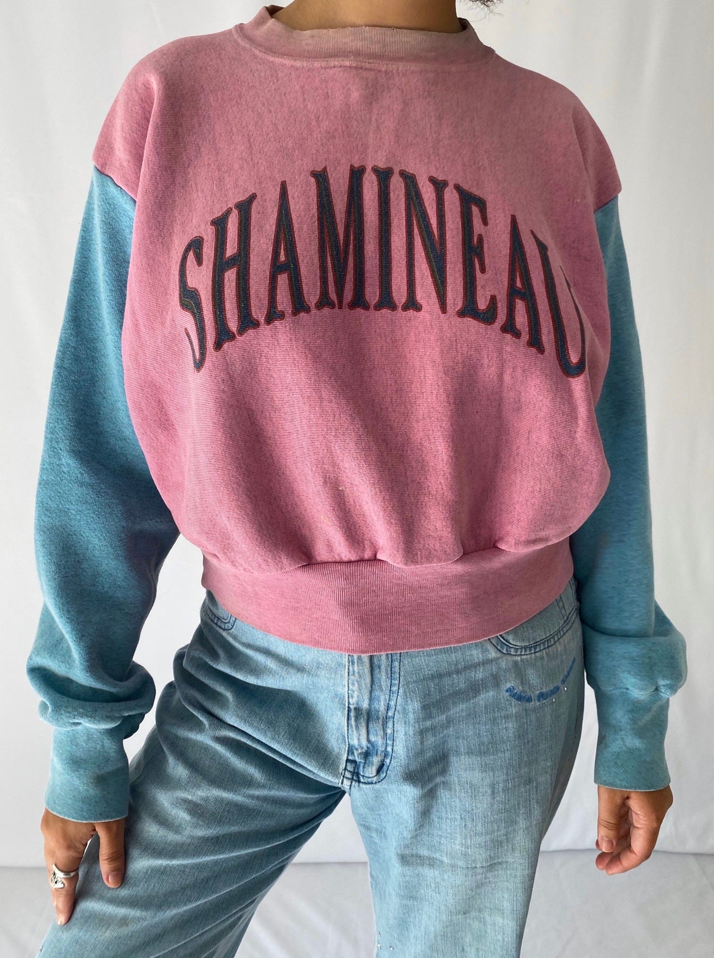 90s vintage pink blue cropped pullover sweatshirt – small medium