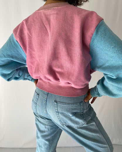 90s vintage pink blue cropped pullover sweatshirt – small medium