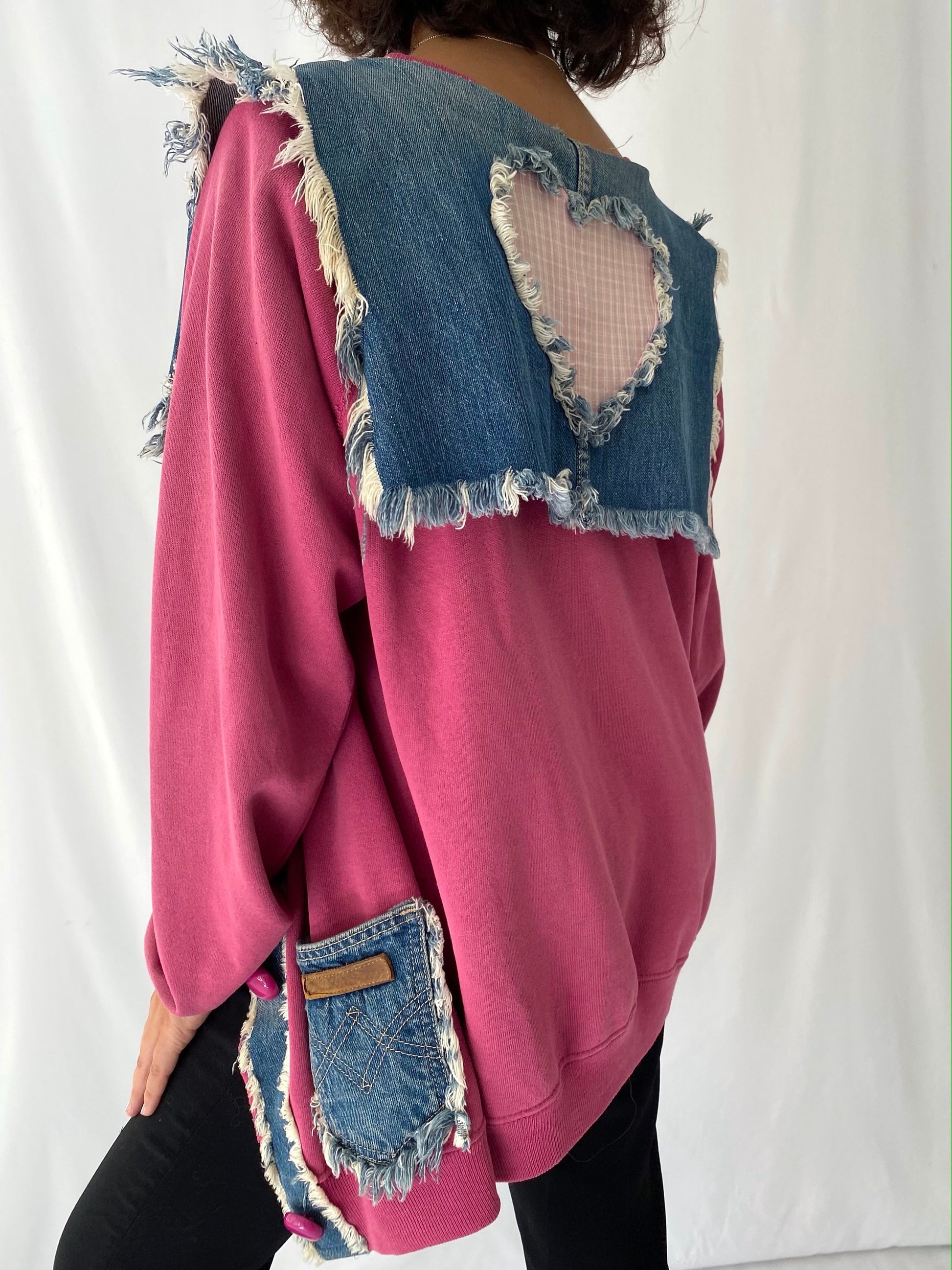 90s vintage pink blue denim sailor collar sweater cardigan