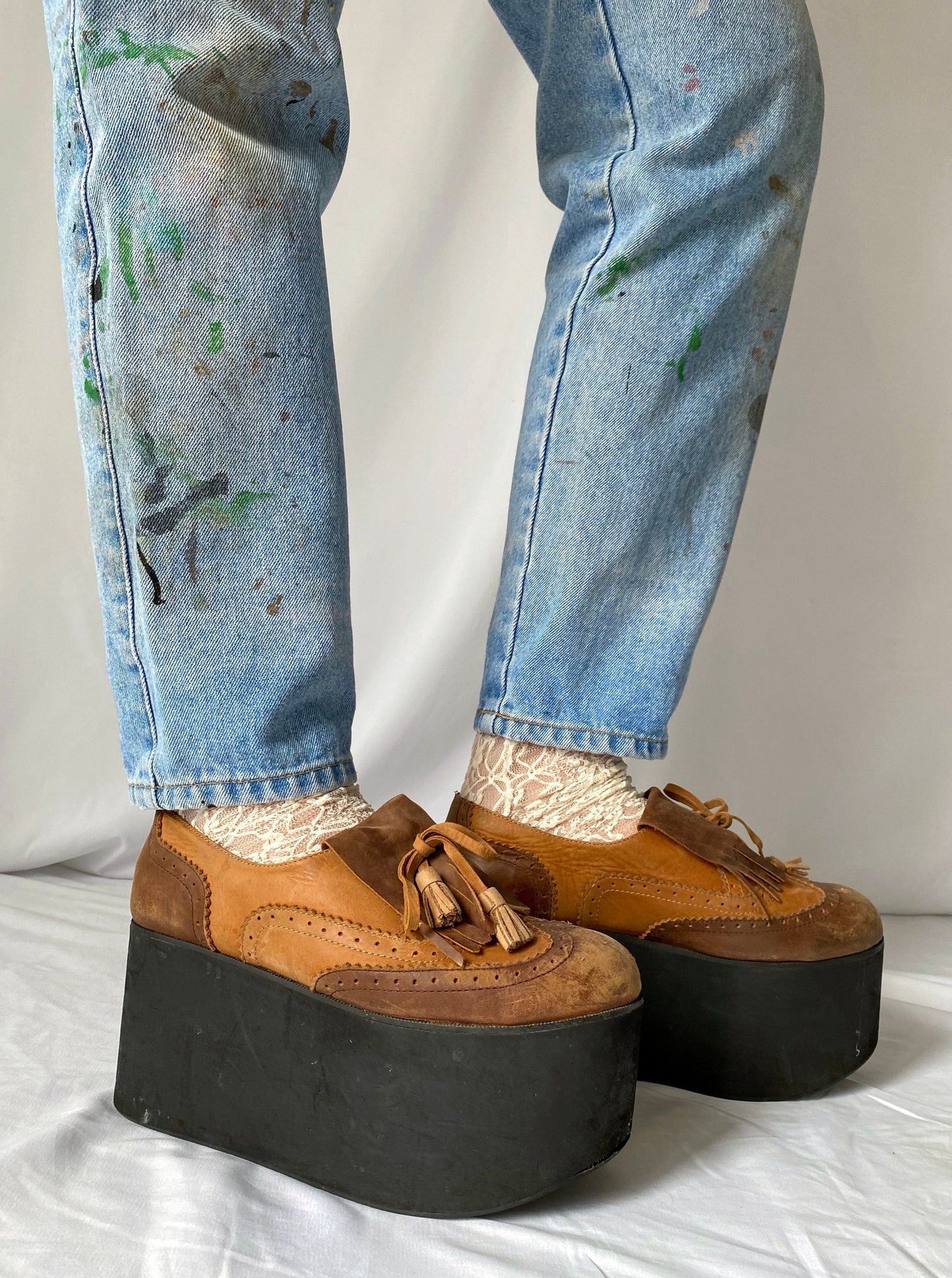 y2k does 70s vintage brown leather platforms - womens size 9