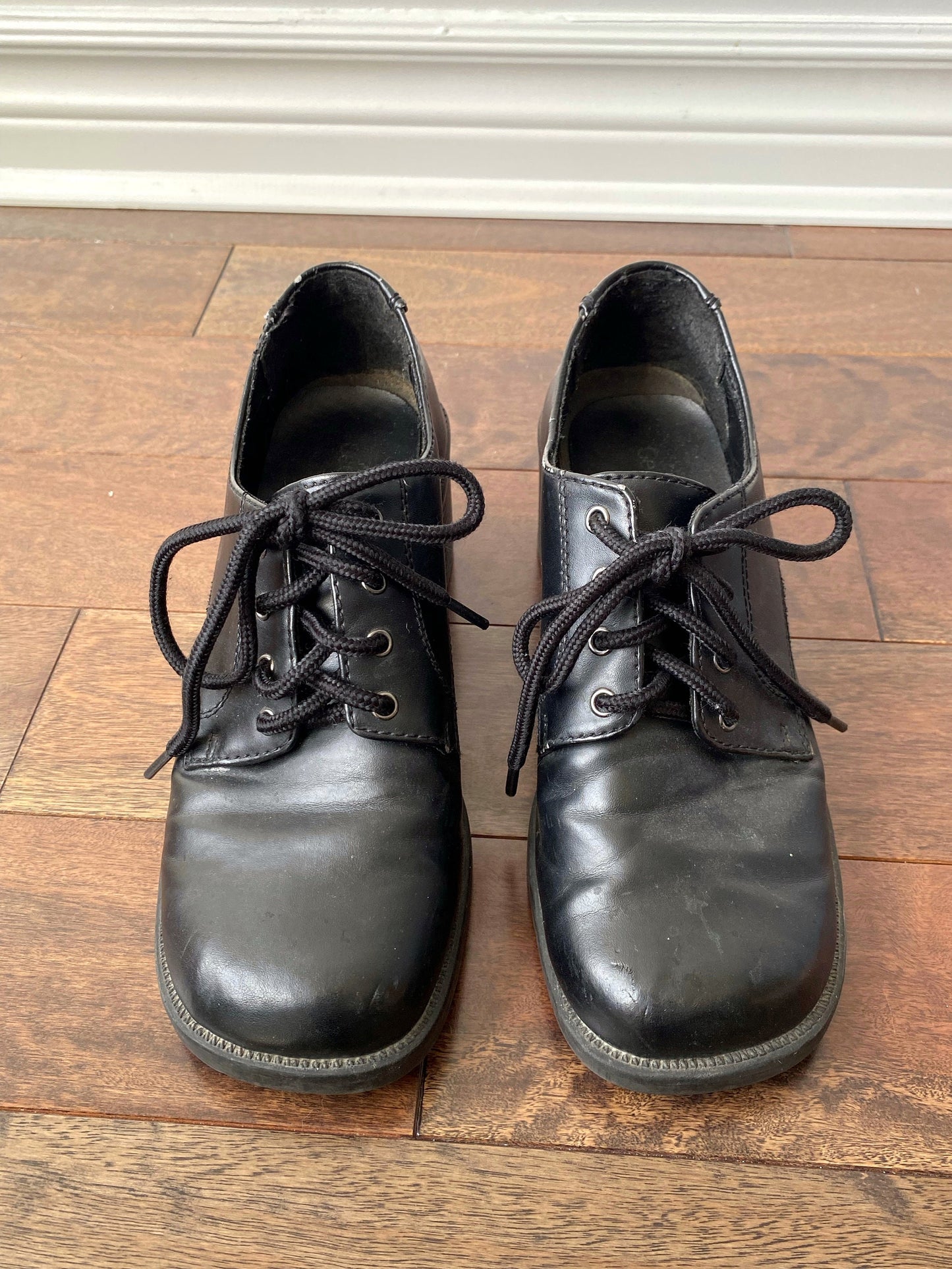 90s vintage black leather square toe lace up mary jane oxfords - womens US 7 | chunky grunge witchy lolita goth dark academia heels