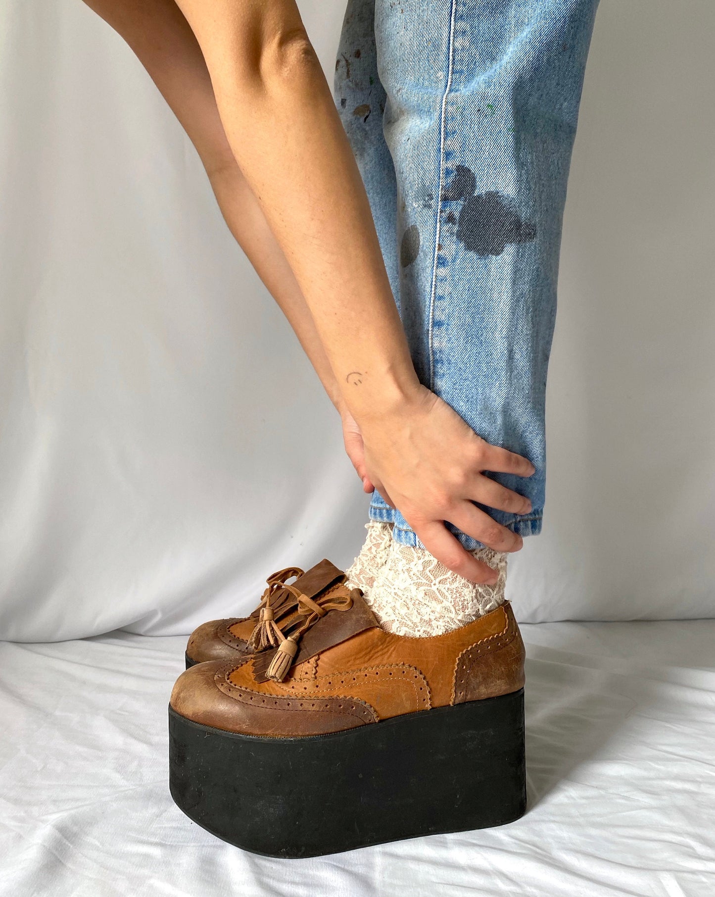 y2k does 70s vintage brown leather platforms - womens size 9