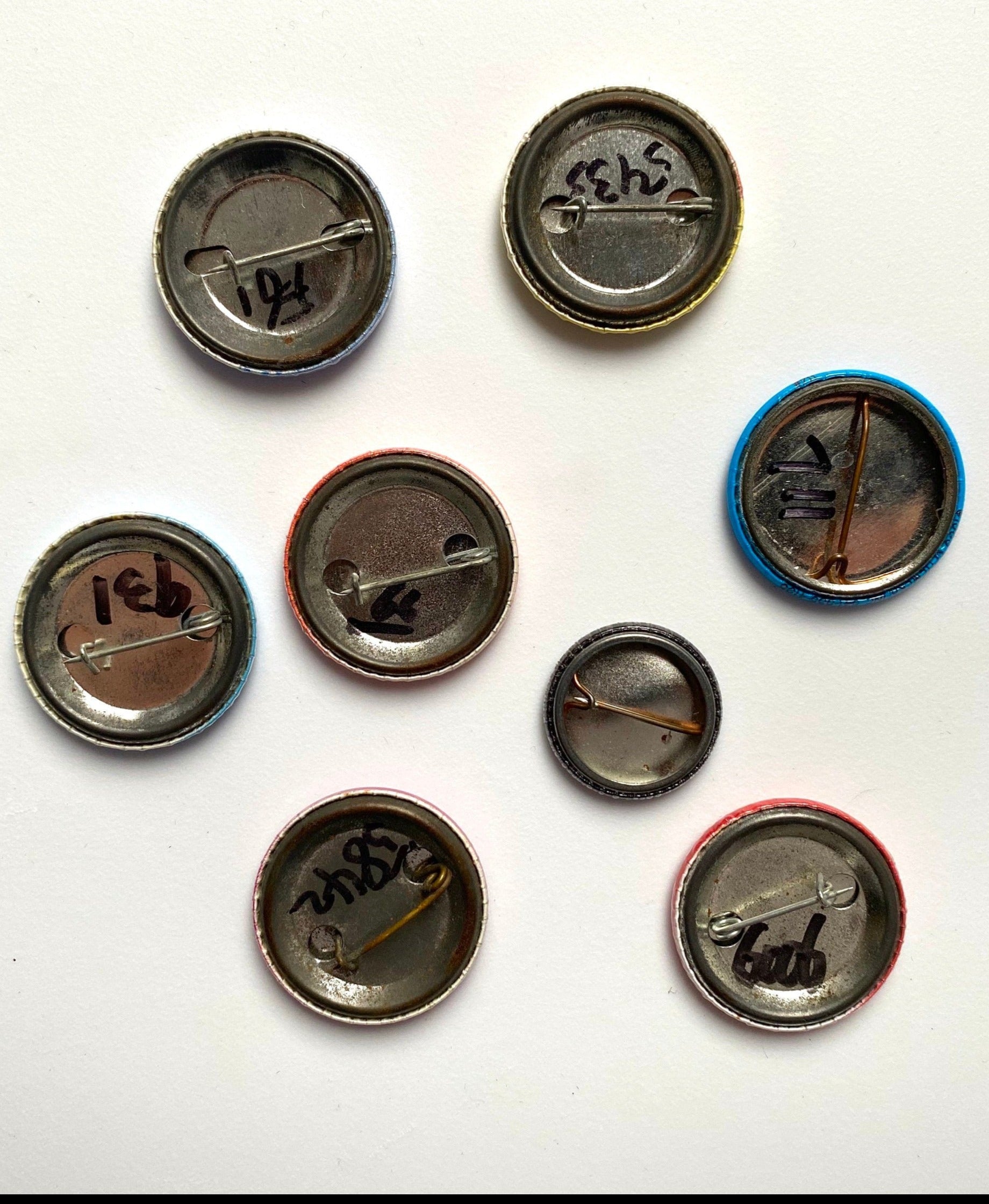 vintage colorful funny novelty metal button pins – set of 8