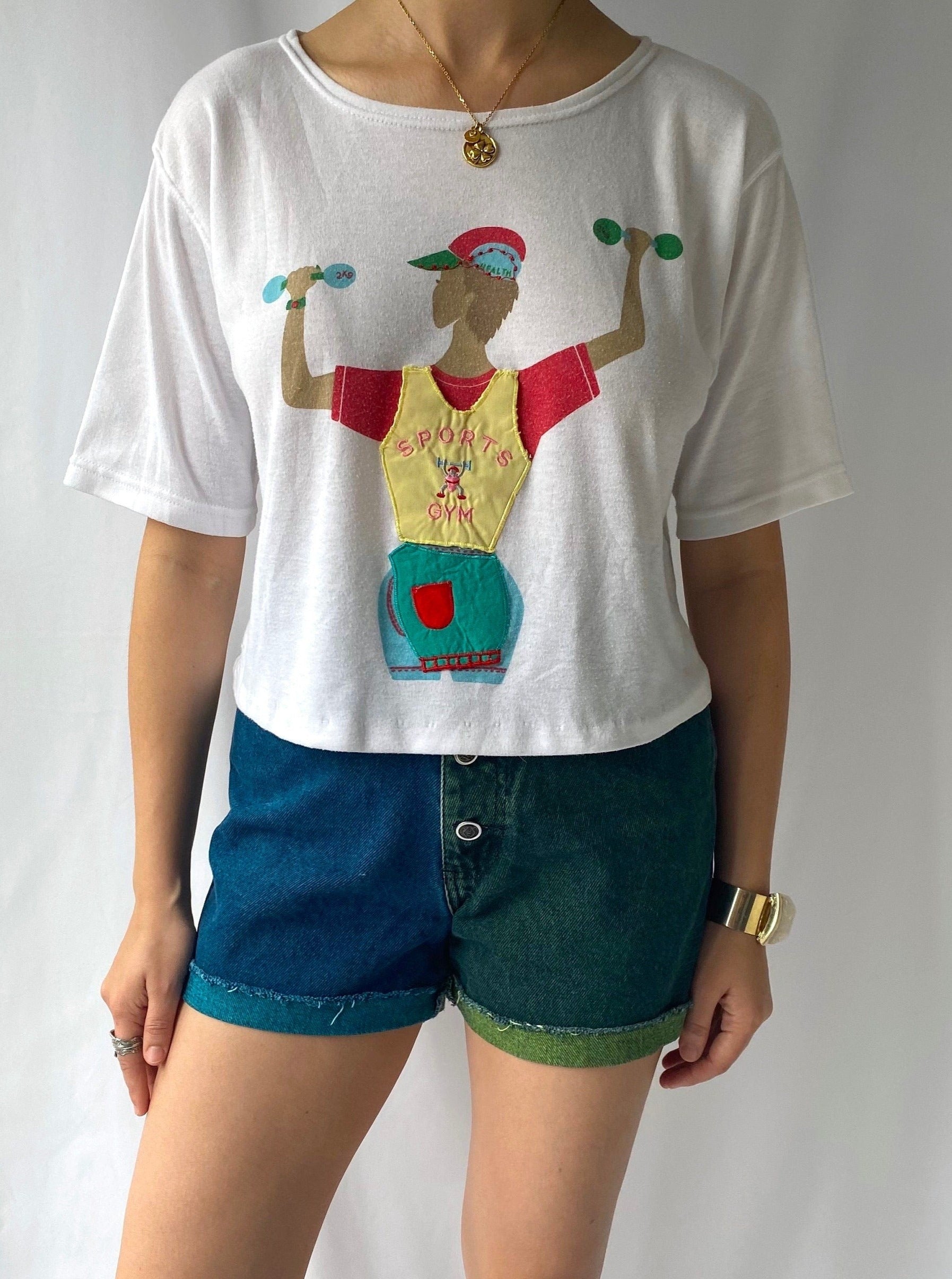 90s vintage white novelty athletic cartoon short sleeved tee shirt