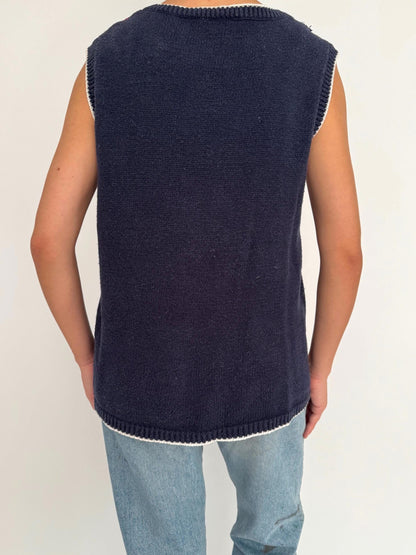 90s vintage multicolor novelty outdoor market store scene knit sweater vest