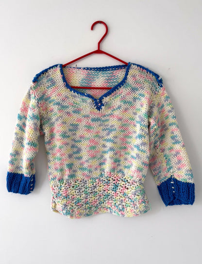 vintage colorful rainbow hand knit cropped sweater 