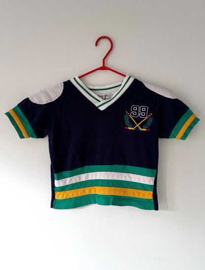 90s vintage multicolor striped hockey embroidered crop top