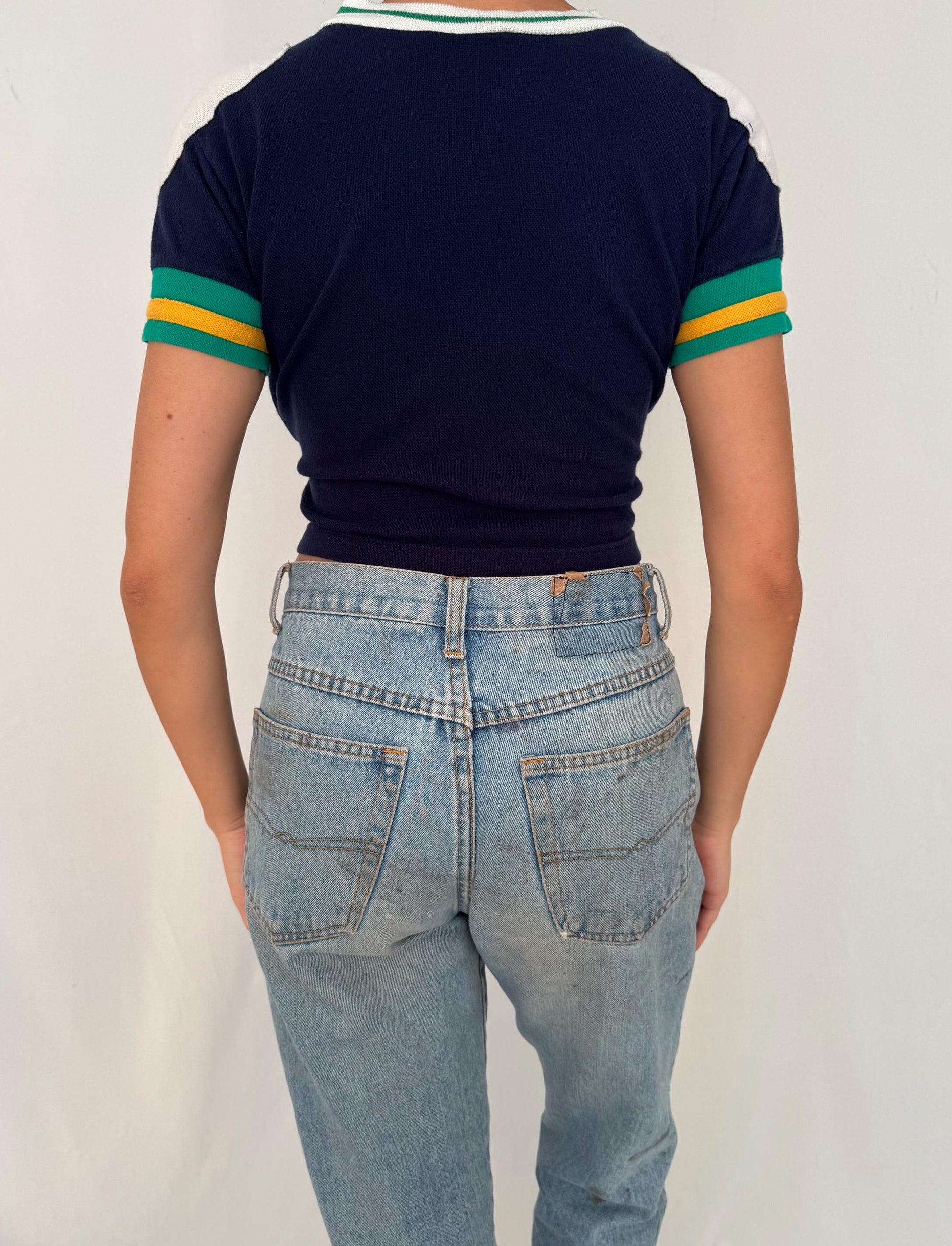 90s vintage multicolor striped hockey embroidered crop top