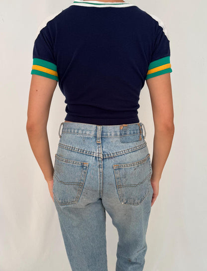 90s vintage multicolor striped hockey embroidered crop top