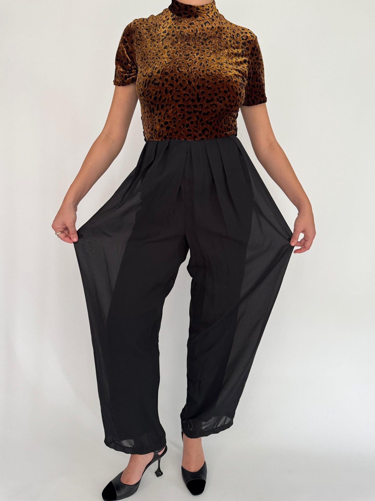 90s vintage animal print velvet pant jumpsuit