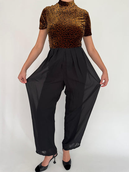 90s vintage animal print velvet pant jumpsuit