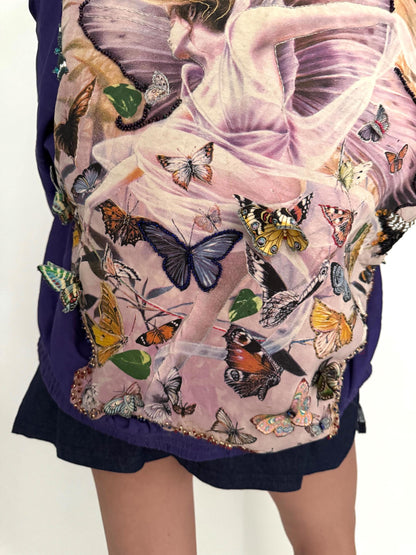 vintage reworked fairy butterfly purple silk bomber jacket - medium | one of a kind whimsical upcycled custom jacket