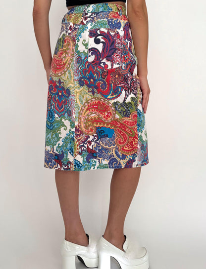 90s vintage multicolor paisley cotton long pencil skirt