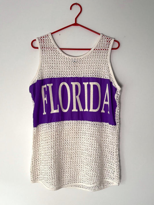 80s vintage white Florida retro graphic mesh tank top – medium | made in USA travel souvenir shirt