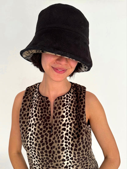 90s vintage animal print fuzzy faux fur reversible bucket hat - womens small 
