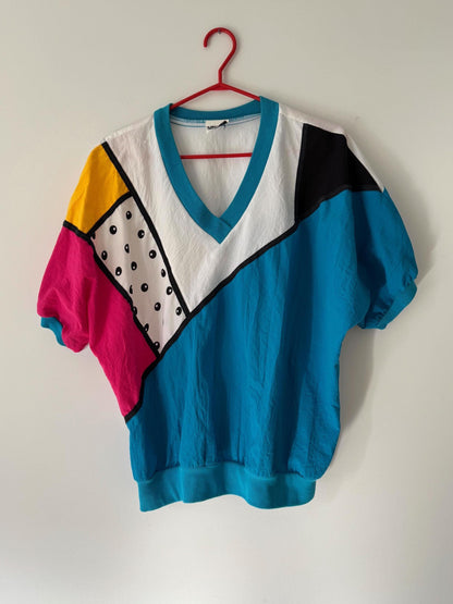 90s vintage multicolor geometric windbreaker shirt