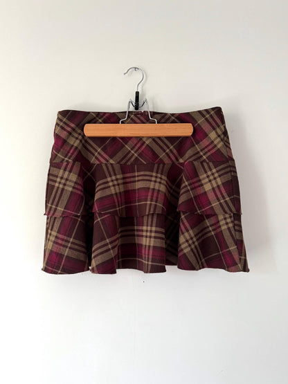 90s vintage multicolor plaid tartan ruffled mini skirt
