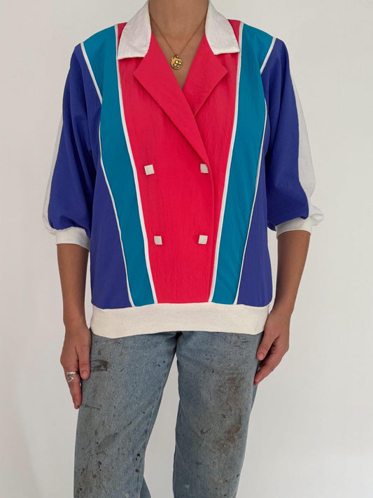 90s vintage multicolor geometric windbreaker blouse