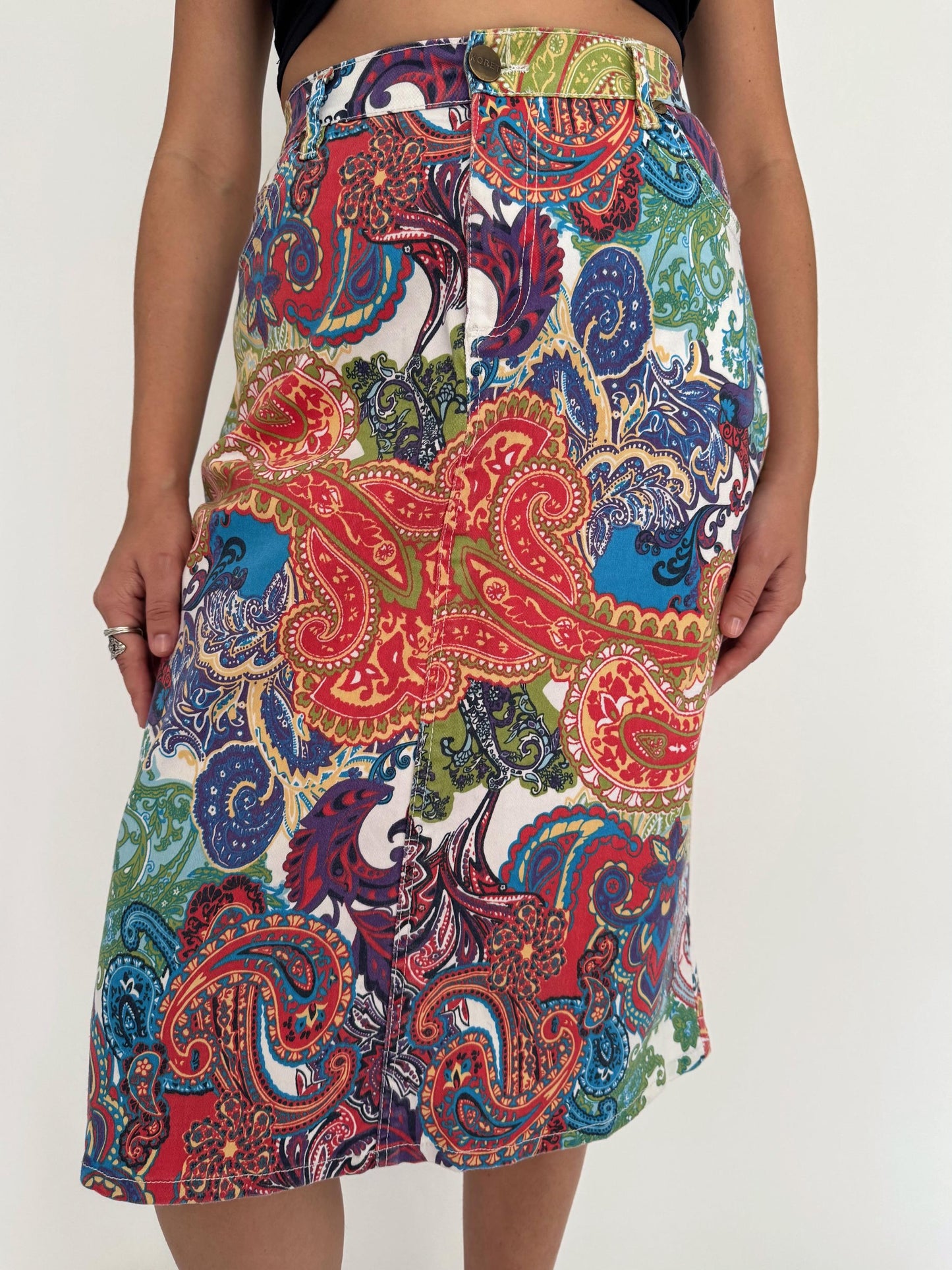 90s vintage multicolor paisley cotton long pencil skirt