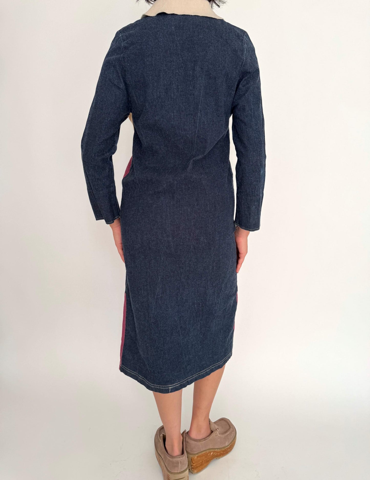 90s vintage multicolor denim patchwork midi dress 