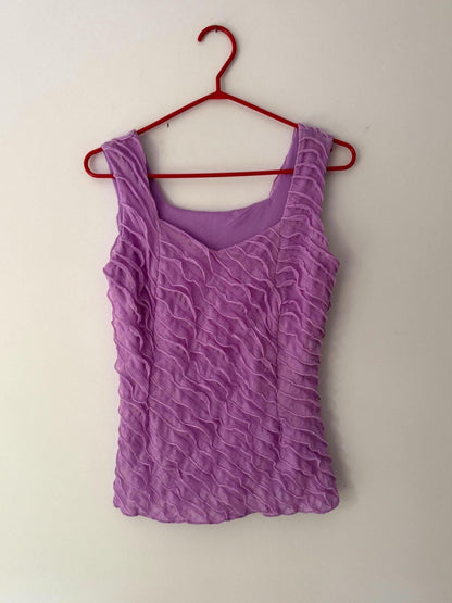 90s vintage purple ruffled tank top – medium large | cute frilly coquette romantic stretch sleeveless shirt