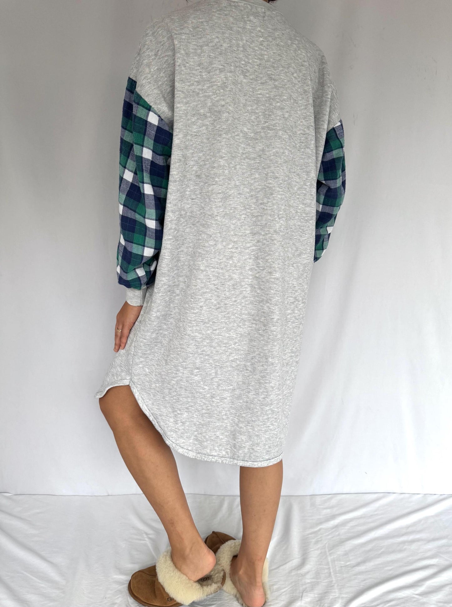 90s vintage plaid flannel cat long sleeved fleece pajama dress – large