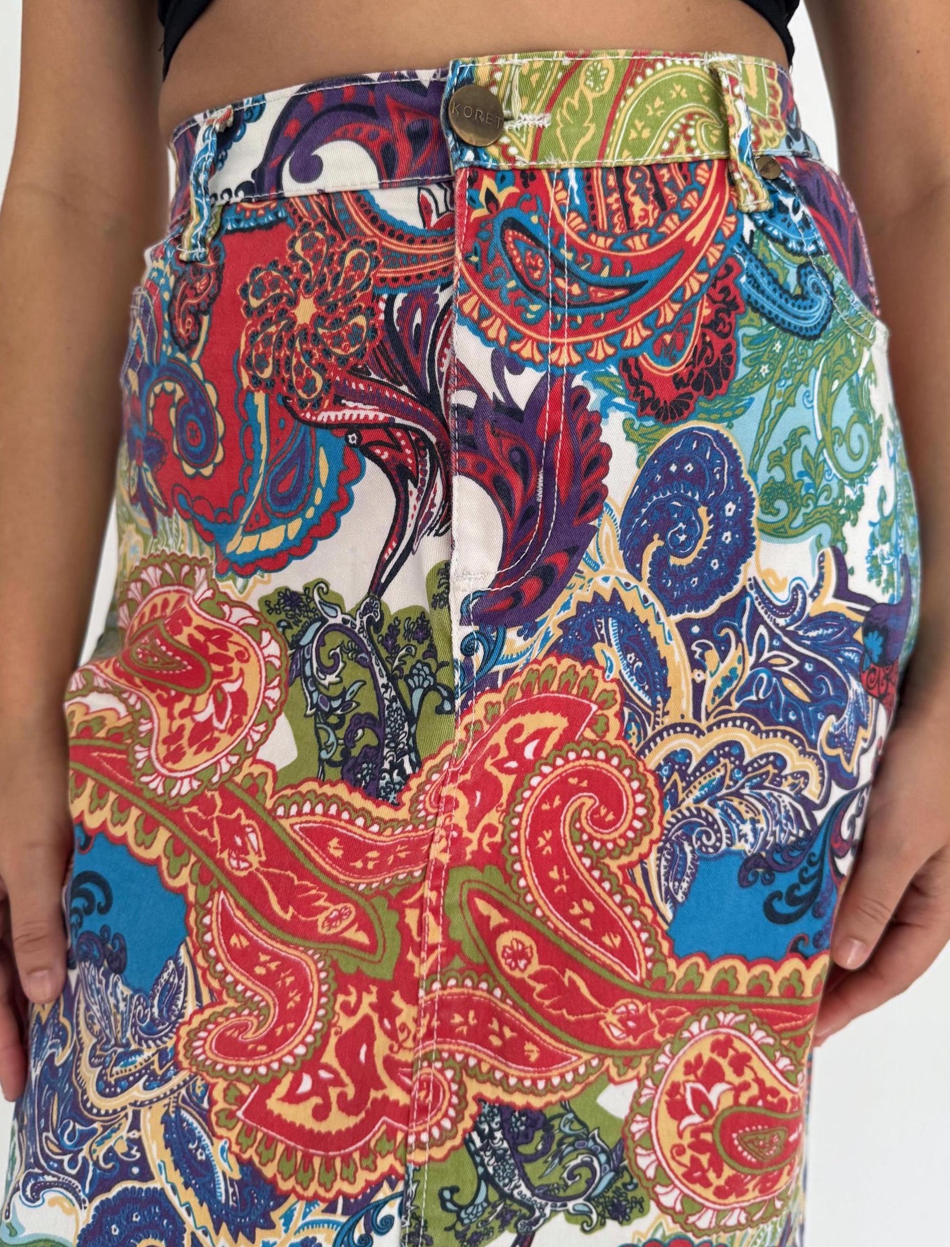 90s vintage multicolor paisley cotton long pencil skirt