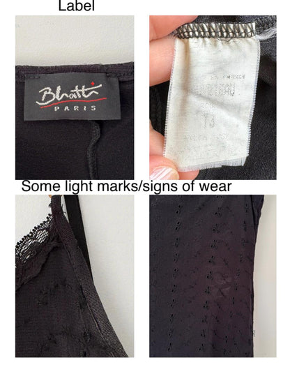 90s vintage black eyelet ruffled asymmetric midi dress – small | BHATTI Paris whimsigoth frilly dress
