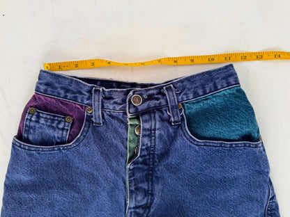 90s vintage colorblock mini denim shorts – XXS extra small 22" waist | ZENA high waist rise jean shorts
