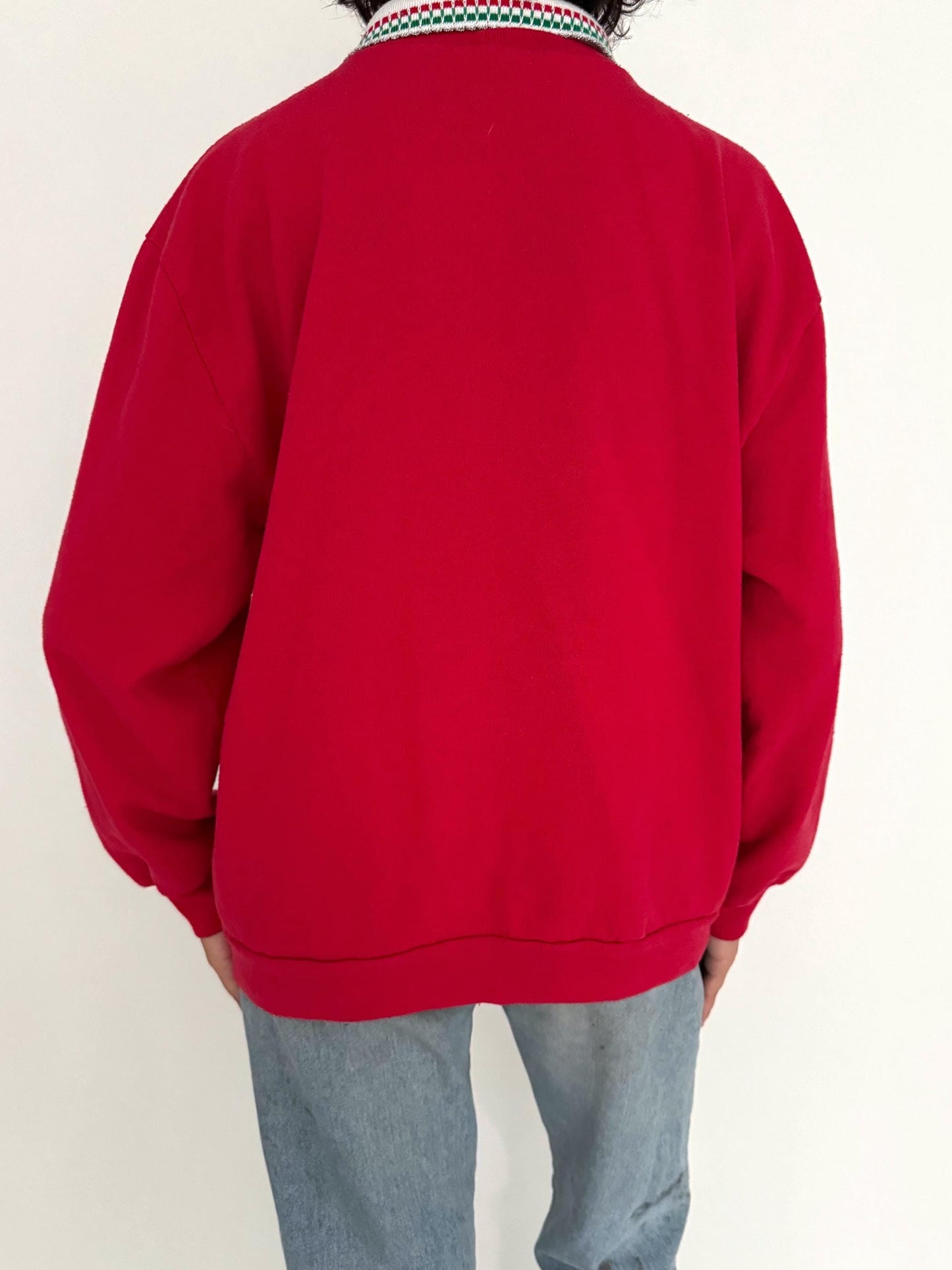 90s vintage red christmas tree dog puppy graphic pullover sweatshirt – medium