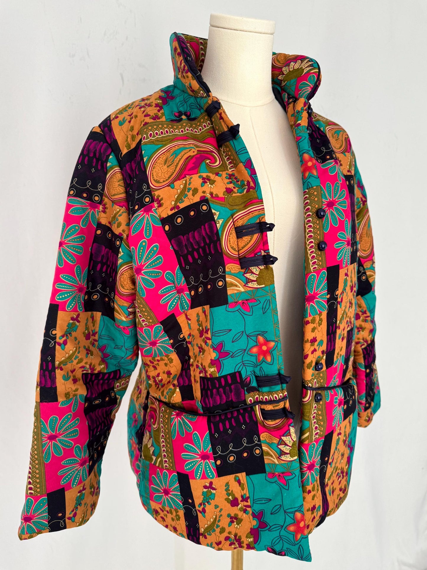 90s vintage multicolor patchwork puffy light jacket