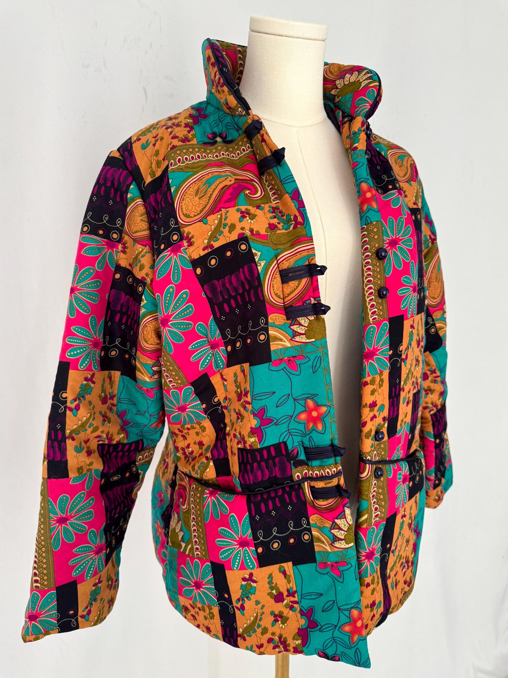 90s vintage multicolor patchwork puffy light jacket